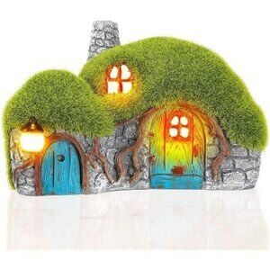 Outdoor Figurine Lights Garden House Statue - Statues with Solar Lights Garden